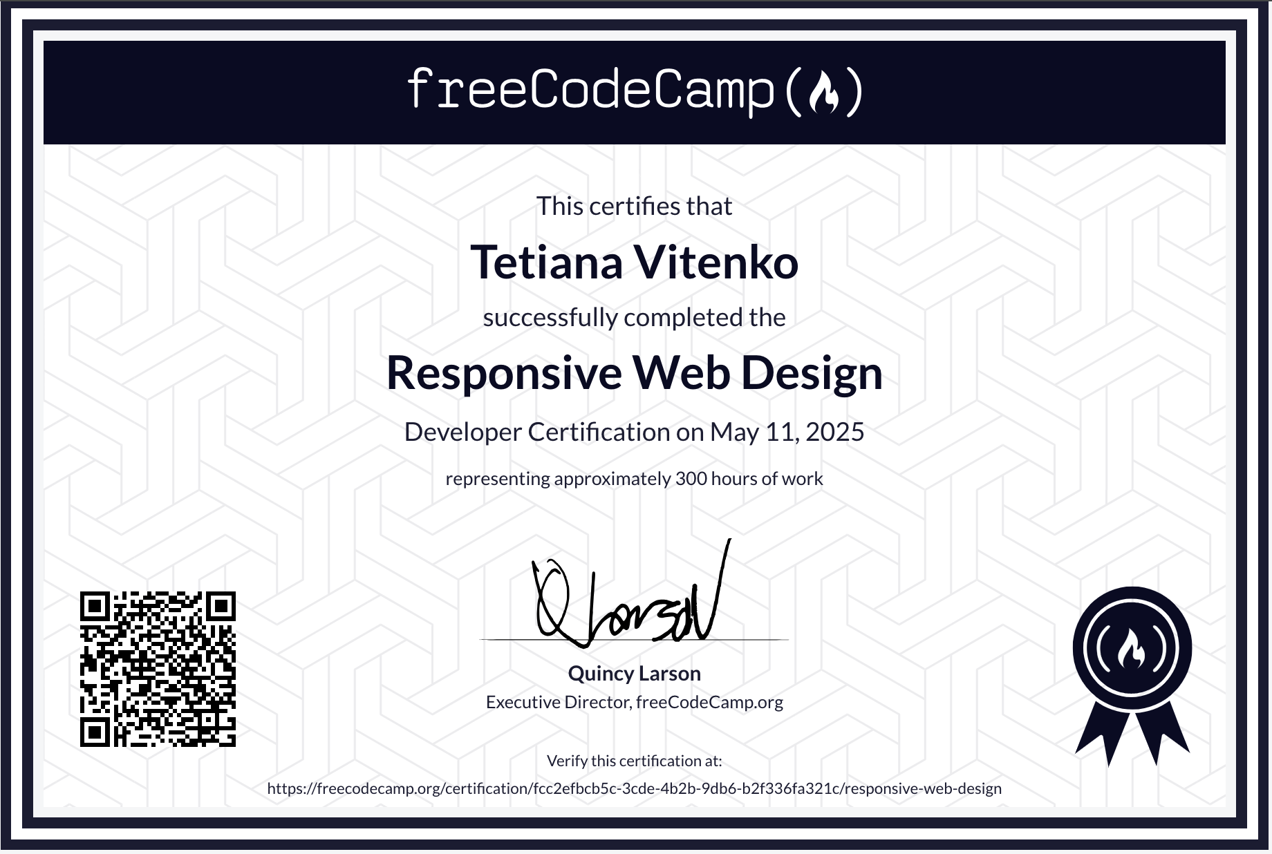 FreeCodeCamp certificate for Responsive Web Design